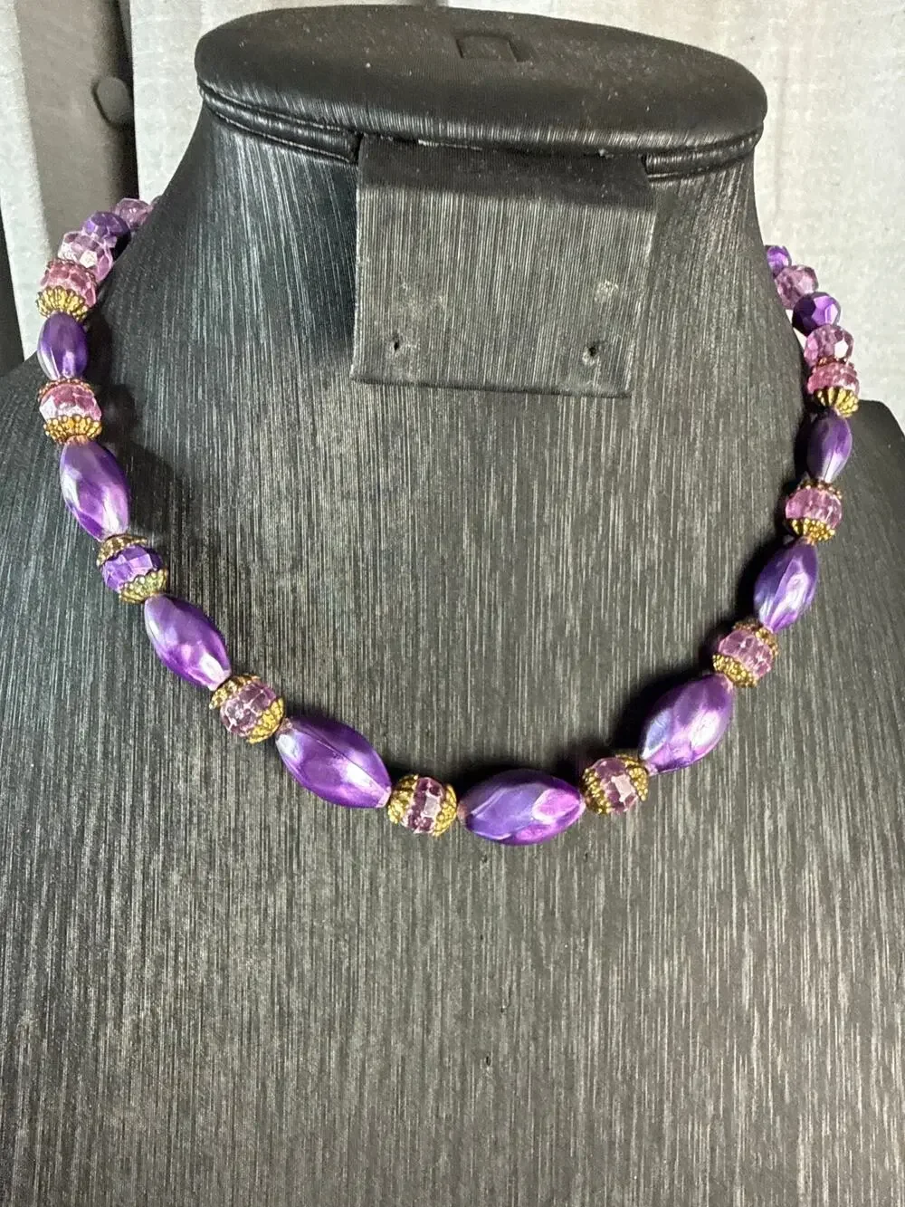 Vintage Purple Beaded Choker Necklace